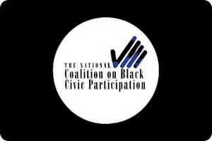 A black and white logo for the national coalition on black civic participation.