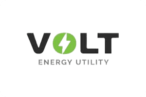 A volt energy utility logo with the word volt underneath it.